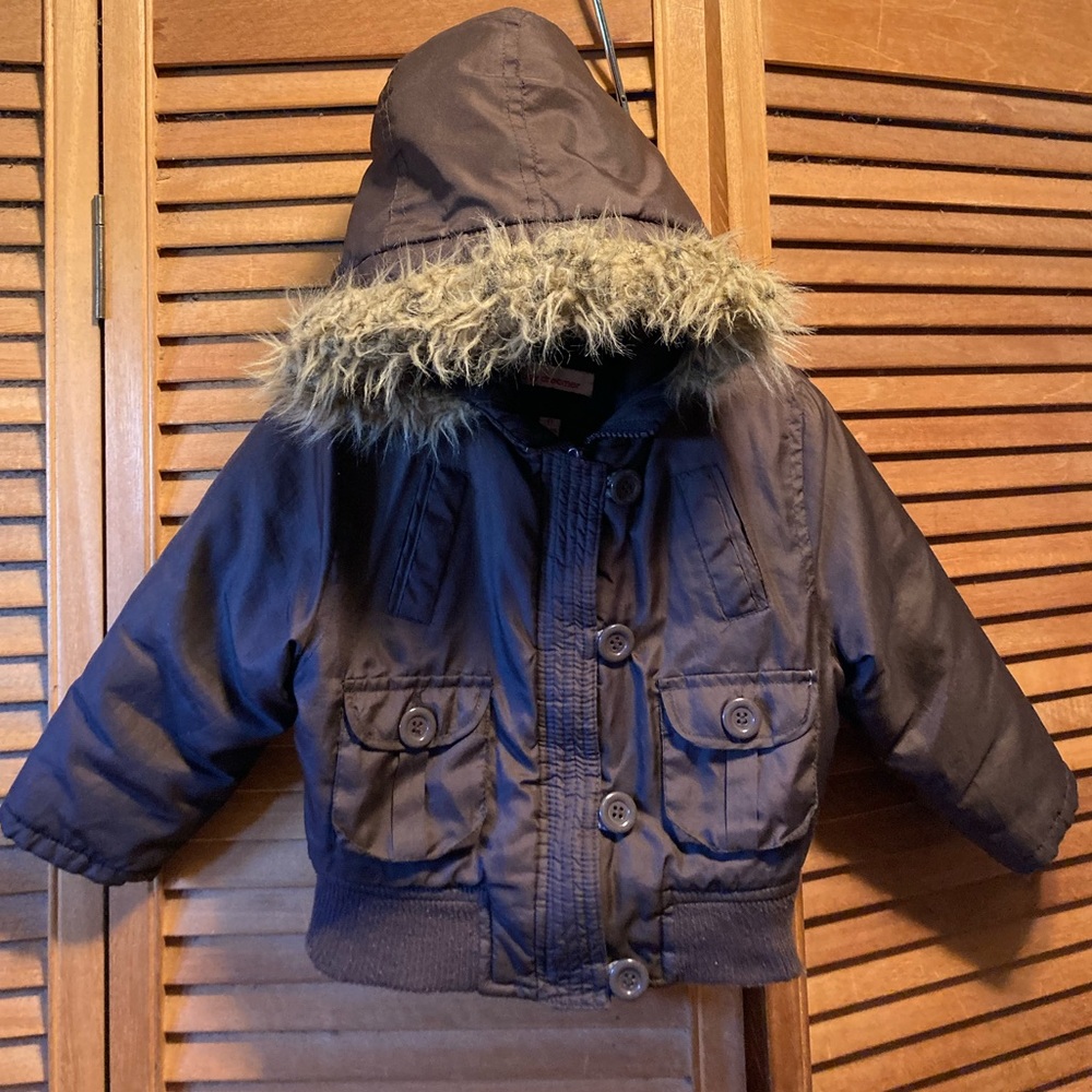Day Dreamer Brown Hooded Jacket with Faux Fur Trim